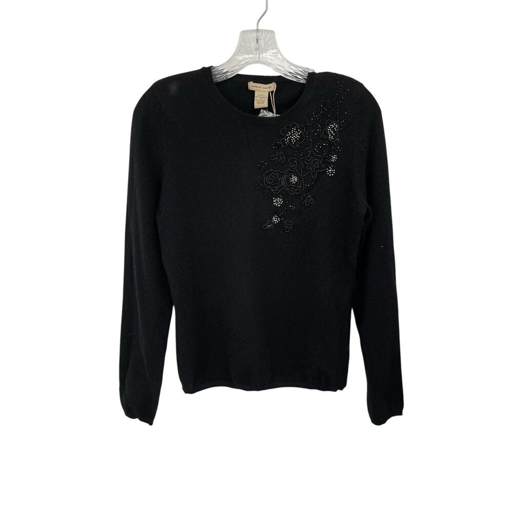 NWT Vertical Design Cashmere Sweater Beaded 2 Ply Black Size Medium